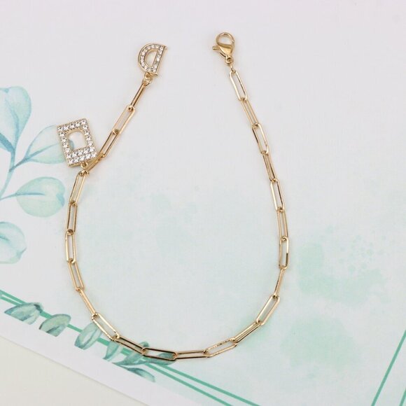 "Rose Gold Designer Bracelet with CZ Letter D Charms, XPBL0848 - Picture 3 of 12